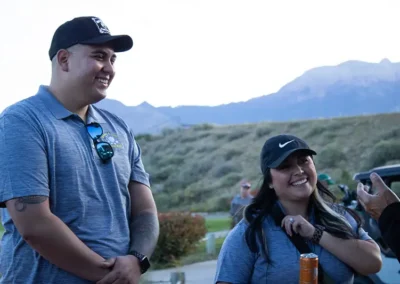 Two golf tournament participants being interviewed.